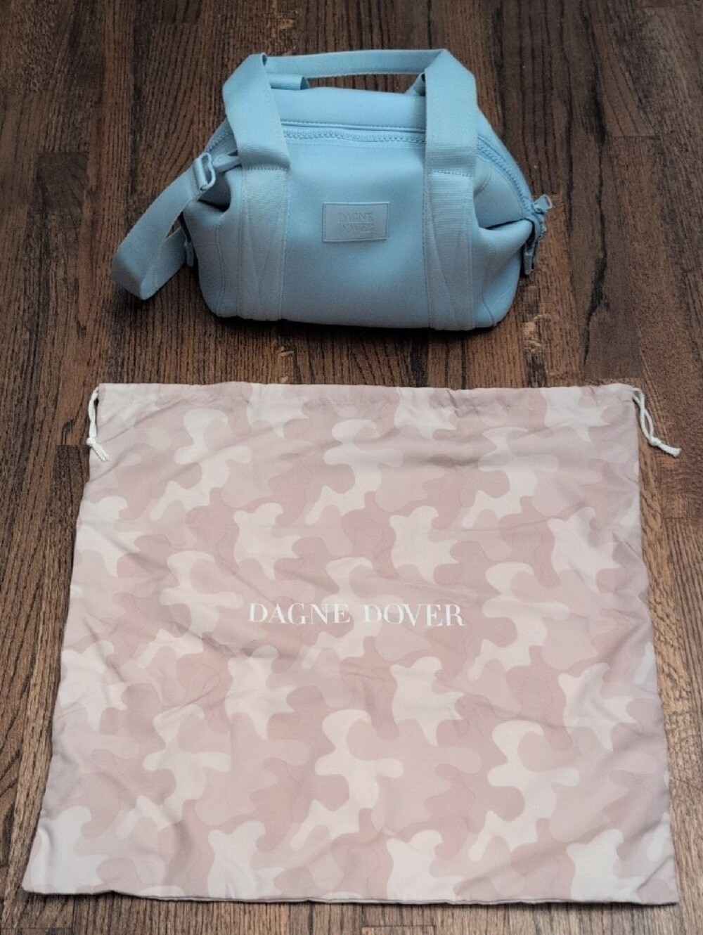 Small Dagne Dover Powder Blue Mini Duffel With Dust Cover - Picture 9 of 11